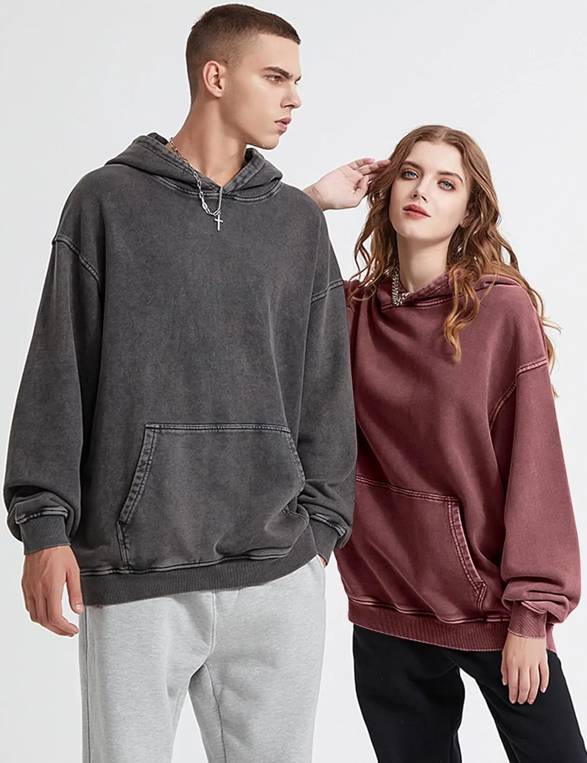 COZYPOIN Womens Acid Wash Hoodies Casual Vintage Hooded Sweatshirt Cotton Basic Hoodie Top Spring Fashion Streetwear
