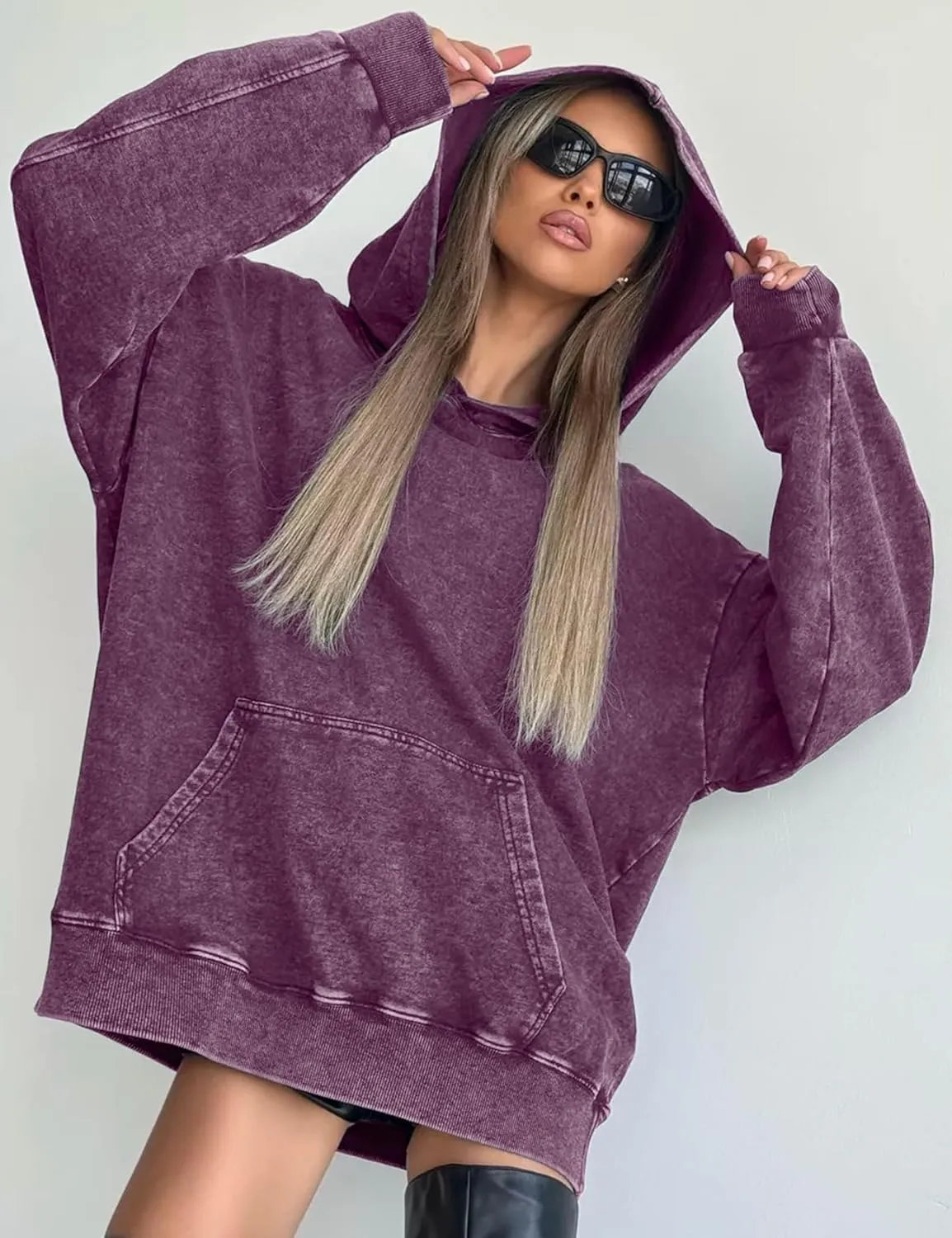 COZYPOIN Womens Acid Wash Hoodies Casual Vintage Hooded Sweatshirt Cotton Basic Hoodie Top Spring Fashion Streetwear