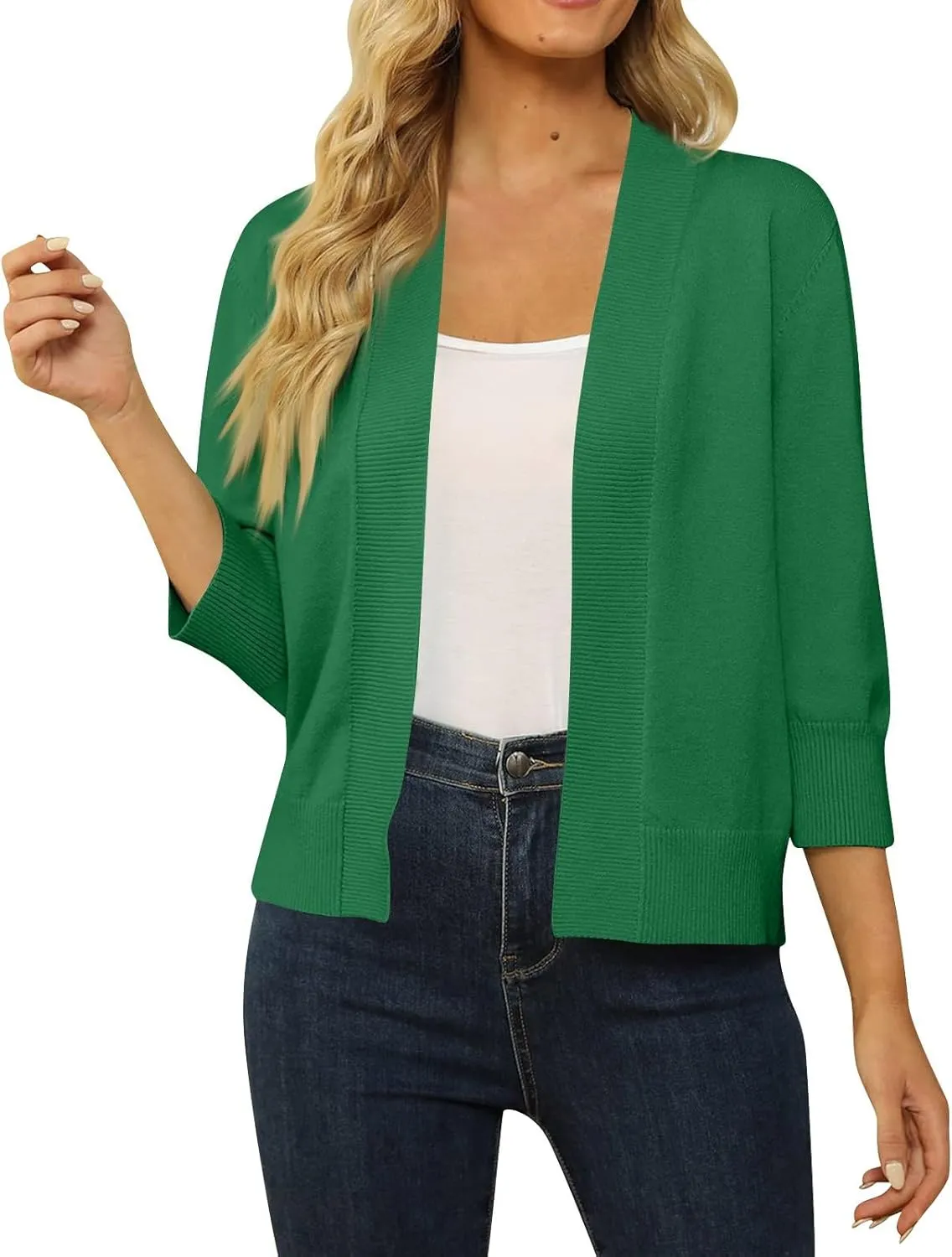 Cropped Cardigan Sweaters for Women Lightweight 3/4 Sleeve Open Front Short Shrugs Cardigans Fall Sweater Jacket Tops