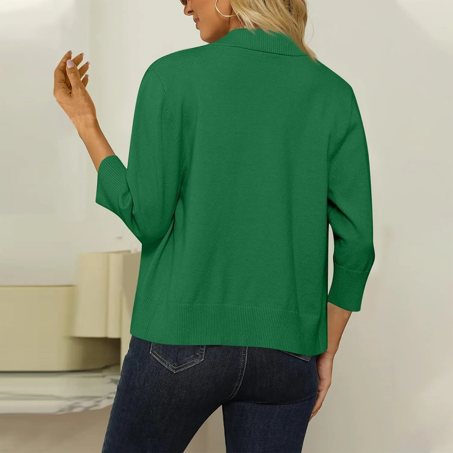 Cropped Cardigan Sweaters for Women Lightweight 3/4 Sleeve Open Front Short Shrugs Cardigans Fall Sweater Jacket Tops