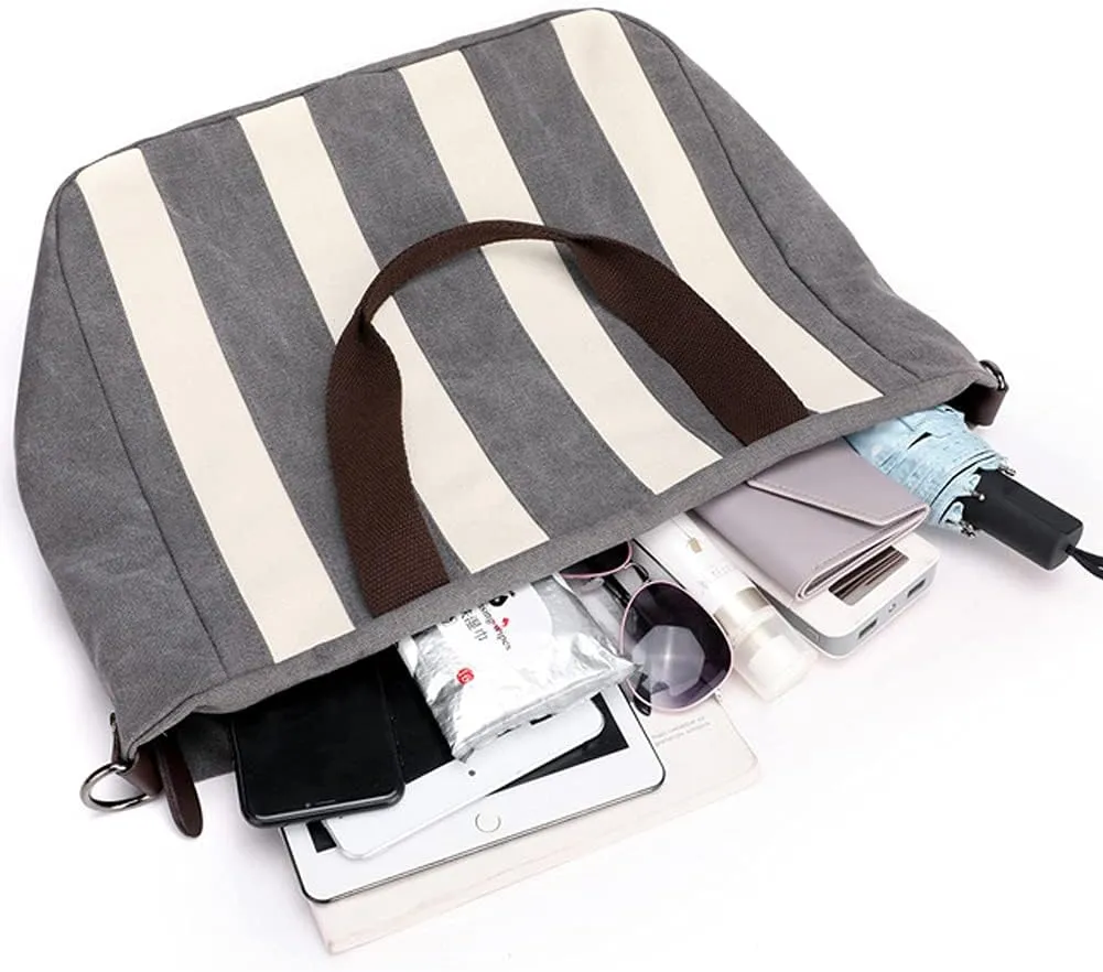 Crossbody Bag for Women Cotton Canvas Shoulder Bag Top Handle Handbag Striped Satchel Retro Casual Purse