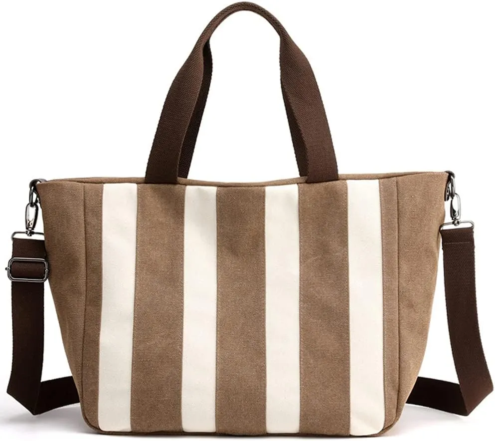 Crossbody Bag for Women Cotton Canvas Shoulder Bag Top Handle Handbag Striped Satchel Retro Casual Purse