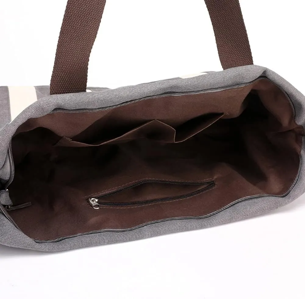 Crossbody Bag for Women Cotton Canvas Shoulder Bag Top Handle Handbag Striped Satchel Retro Casual Purse