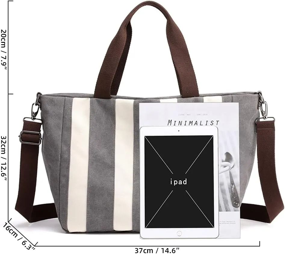 Crossbody Bag for Women Cotton Canvas Shoulder Bag Top Handle Handbag Striped Satchel Retro Casual Purse