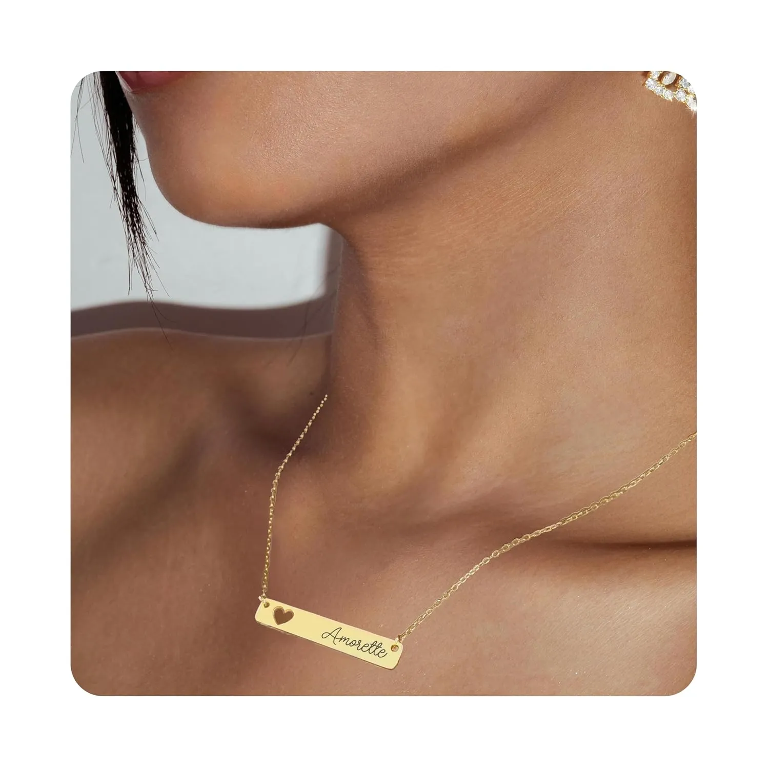 Custom Engraved Name Necklace with Heart Cutout Personalized Bespoke Jewelry Date Bible Verse Scripture Handmade Bridesmaid Gift Idea (Gold color)