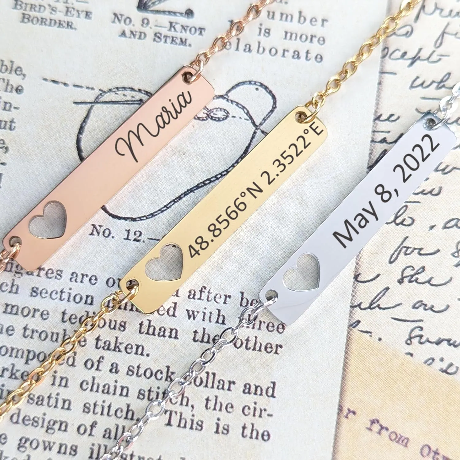 Custom Engraved Name Necklace with Heart Cutout Personalized Bespoke Jewelry Date Bible Verse Scripture Handmade Bridesmaid Gift Idea (Gold color)