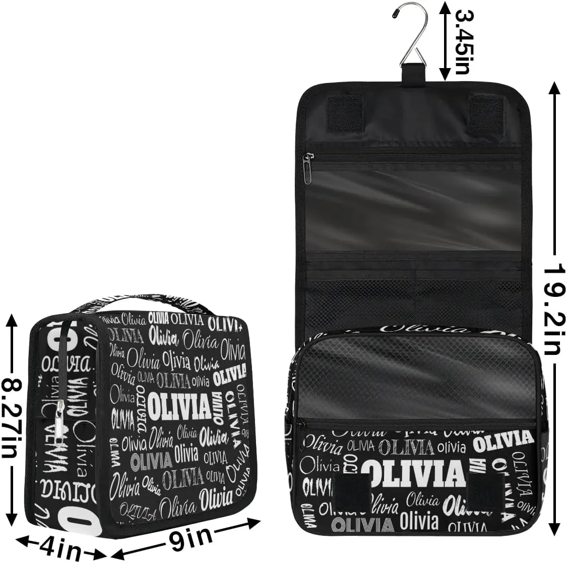 Custom Travel Toiletry Bag with Hanging Hook, Spacious Waterproof Toiletry Bag for Men for Travel Accessories, Toiletries Essentials, Solid Black Background