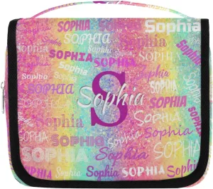 Custom Travel Toiletry Bag with Hanging Hook, Spacious Waterproof Toiletry Bag for Women for Travel Accessories, Toiletries Essentials Bright Colorful Rainbow Glitters