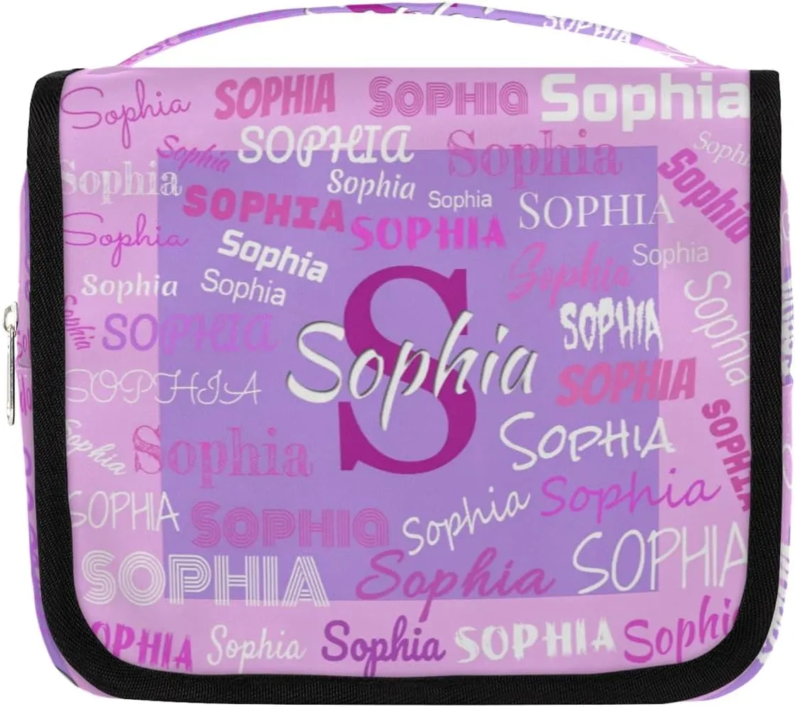 Custom Travel Toiletry Bag with Hanging Hook, Spacious Waterproof Toiletry Bag for Women for Travel Accessories, Toiletries Essentials. Pink and Lavender Purple Background