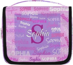 Custom Travel Toiletry Bag with Hanging Hook, Spacious Waterproof Toiletry Bag for Women for Travel Accessories, Toiletries Essentials. Pink and Lavender Purple Background