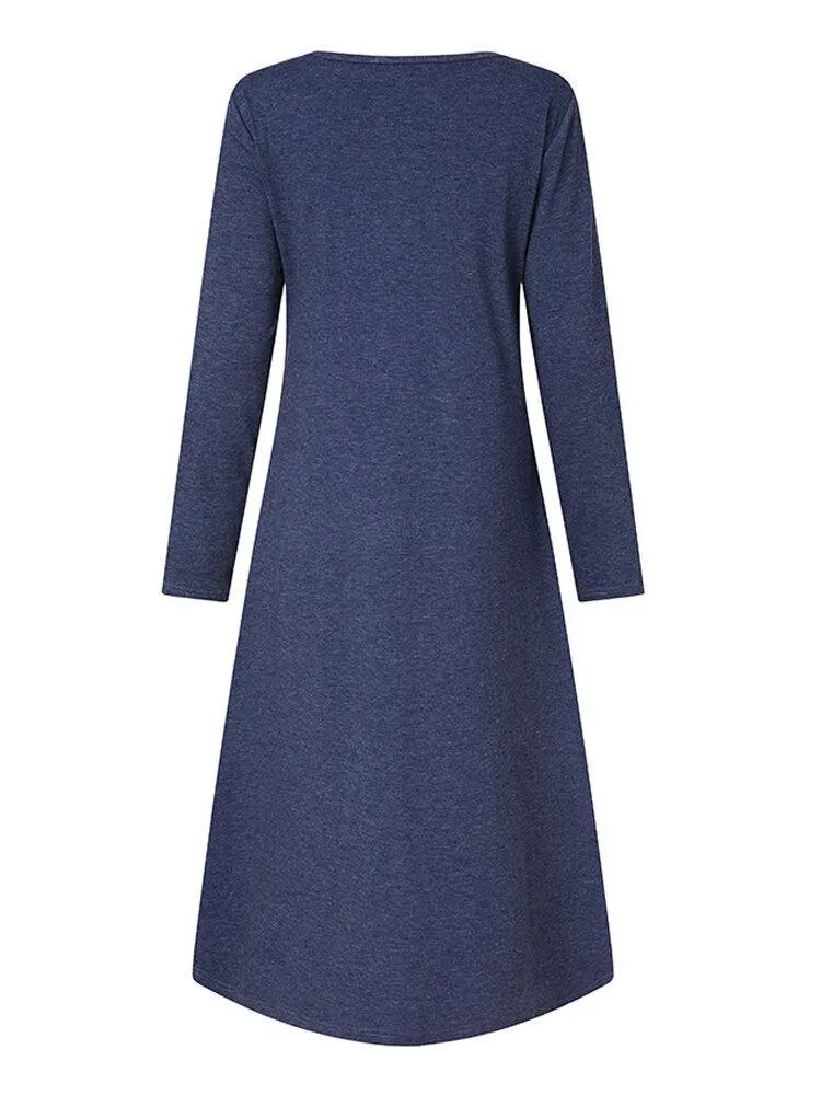 deanwangkt Women Solid Color Long Sleeve Asymmetrical Hem Casual Dresses