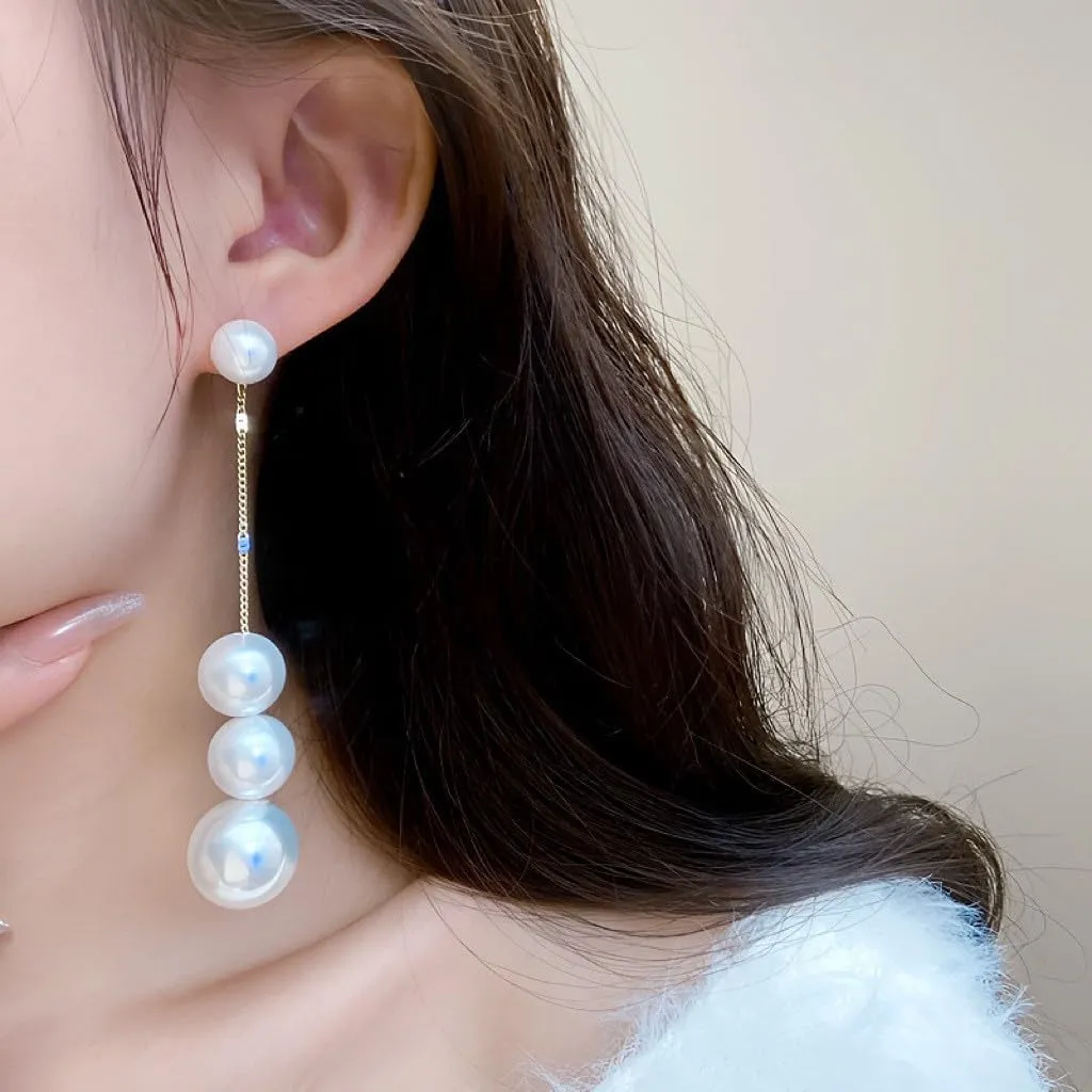 Delicate Pearl Dangle Earrings for Women Long Chain Pearl Styled Earrings Pearl Tassel Threader Earrings Jewelry for Wedding Party
