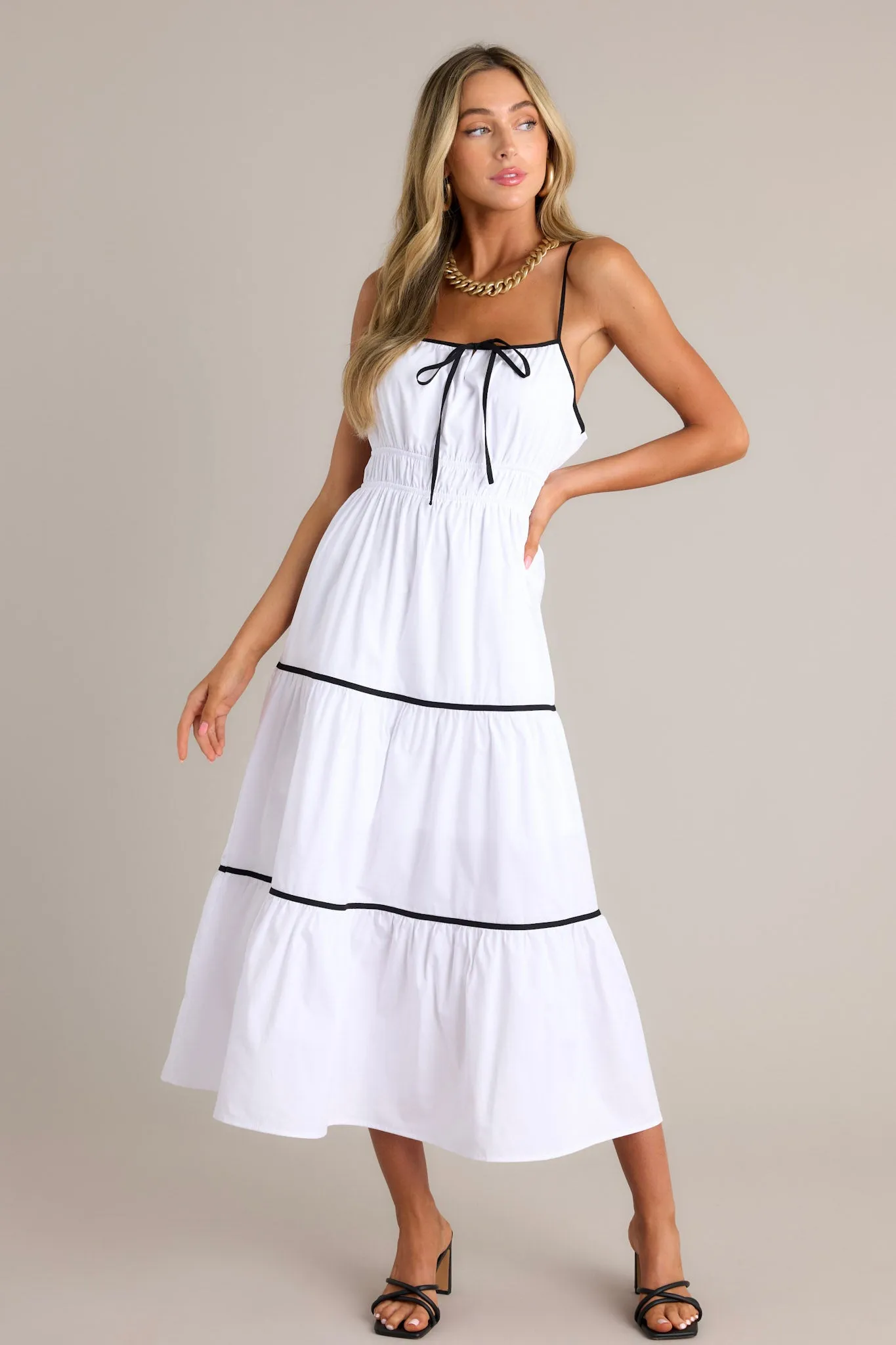Delightful Discoveries White Tiered Midi Dress