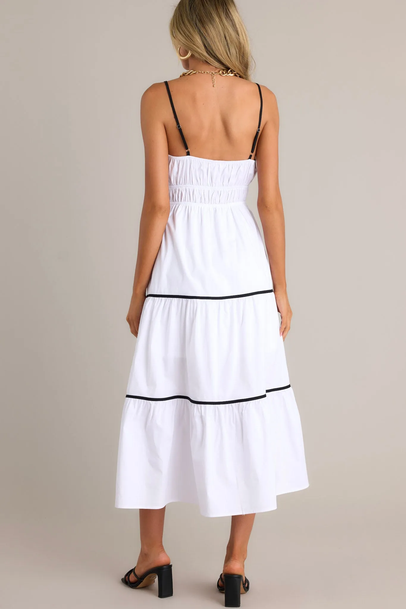 Delightful Discoveries White Tiered Midi Dress