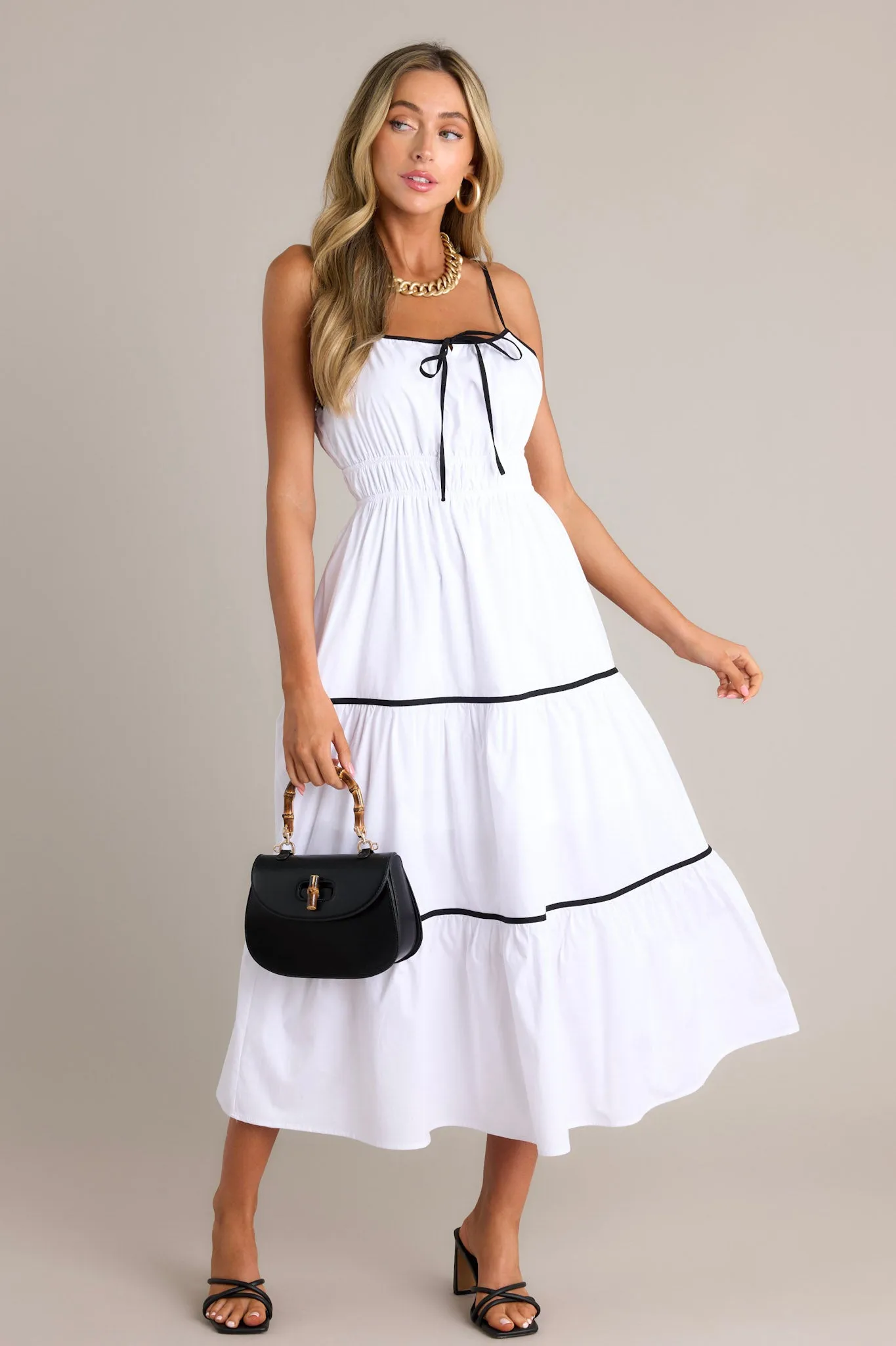 Delightful Discoveries White Tiered Midi Dress