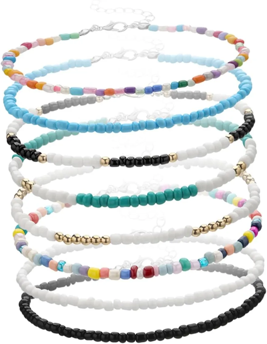 Didiseaon Adjustable Rice Bead Anklet for Women Summer Anklets Fashion Chain Decor