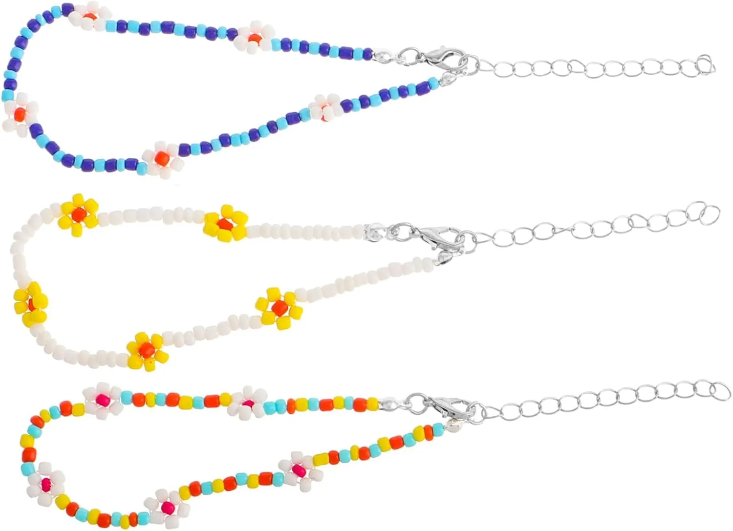 Didiseaon Boho Beaded Anklet Bracelets 3pcs Daisy Flower Anklets Elastic Beach Jewelry for Women
