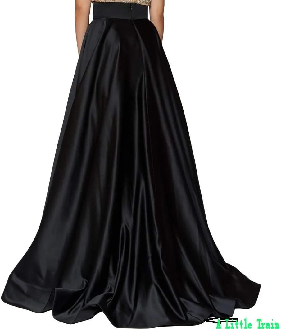 Diydress Womens Long Satin Skirts with Train Floor Length High Waist Formal Prom Party Skirts Back Zipper Closure