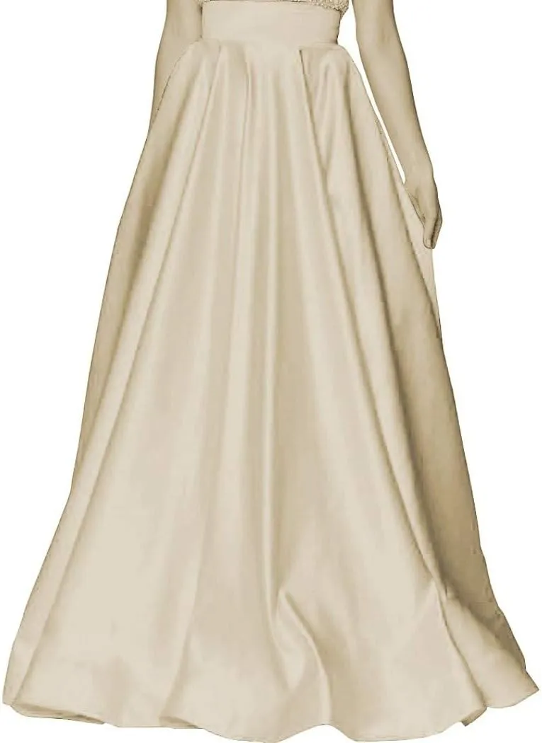 Diydress Womens Long Satin Skirts with Train Floor Length High Waist Formal Prom Party Skirts Back Zipper Closure