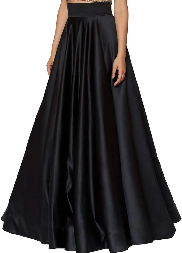 Diydress Womens Long Satin Skirts with Train Floor Length High Waist Formal Prom Party Skirts Back Zipper Closure