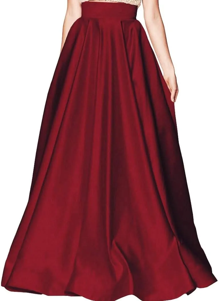 Diydress Womens Long Satin Skirts with Train Floor Length High Waist Formal Prom Party Skirts Back Zipper Closure