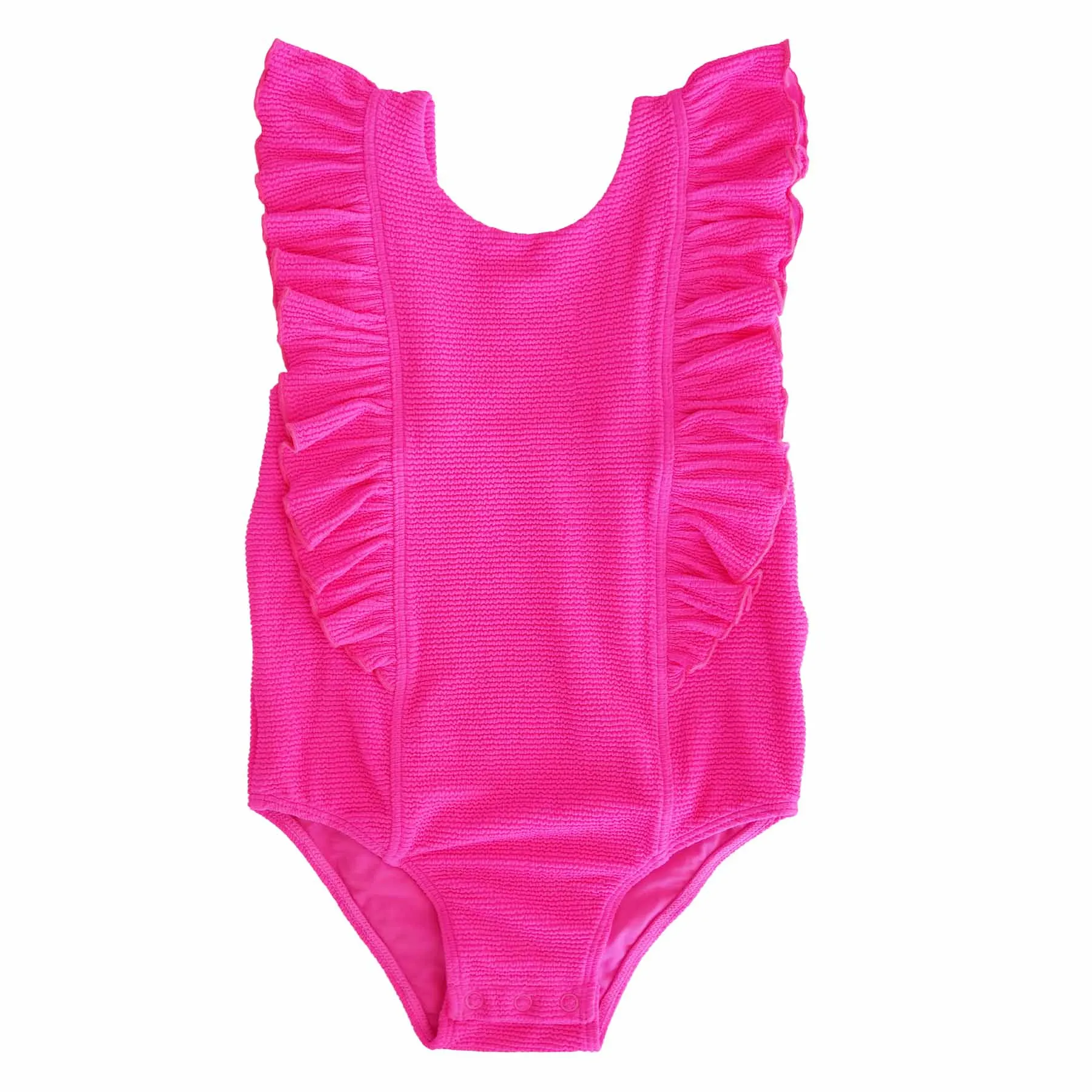 Double Ruffle Crinkle One-Piece | Neon Pink