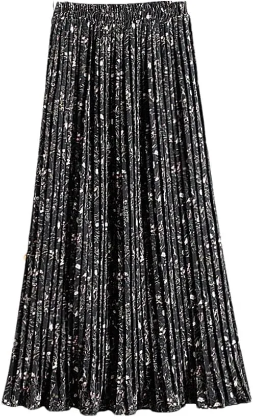Dvbfufv Women Elastic High Waist Chiffon Pleated Skirts Womens Summer Casual Print Midi Skirt