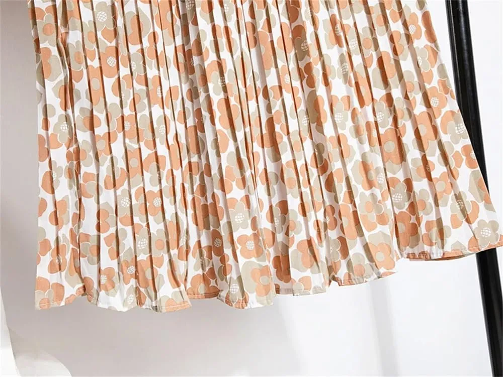 Dvbfufv Women Elastic High Waist Chiffon Pleated Skirts Womens Summer Casual Print Midi Skirt