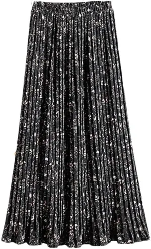Dvbfufv Women Elastic High Waist Chiffon Pleated Skirts Womens Summer Casual Print Midi Skirt