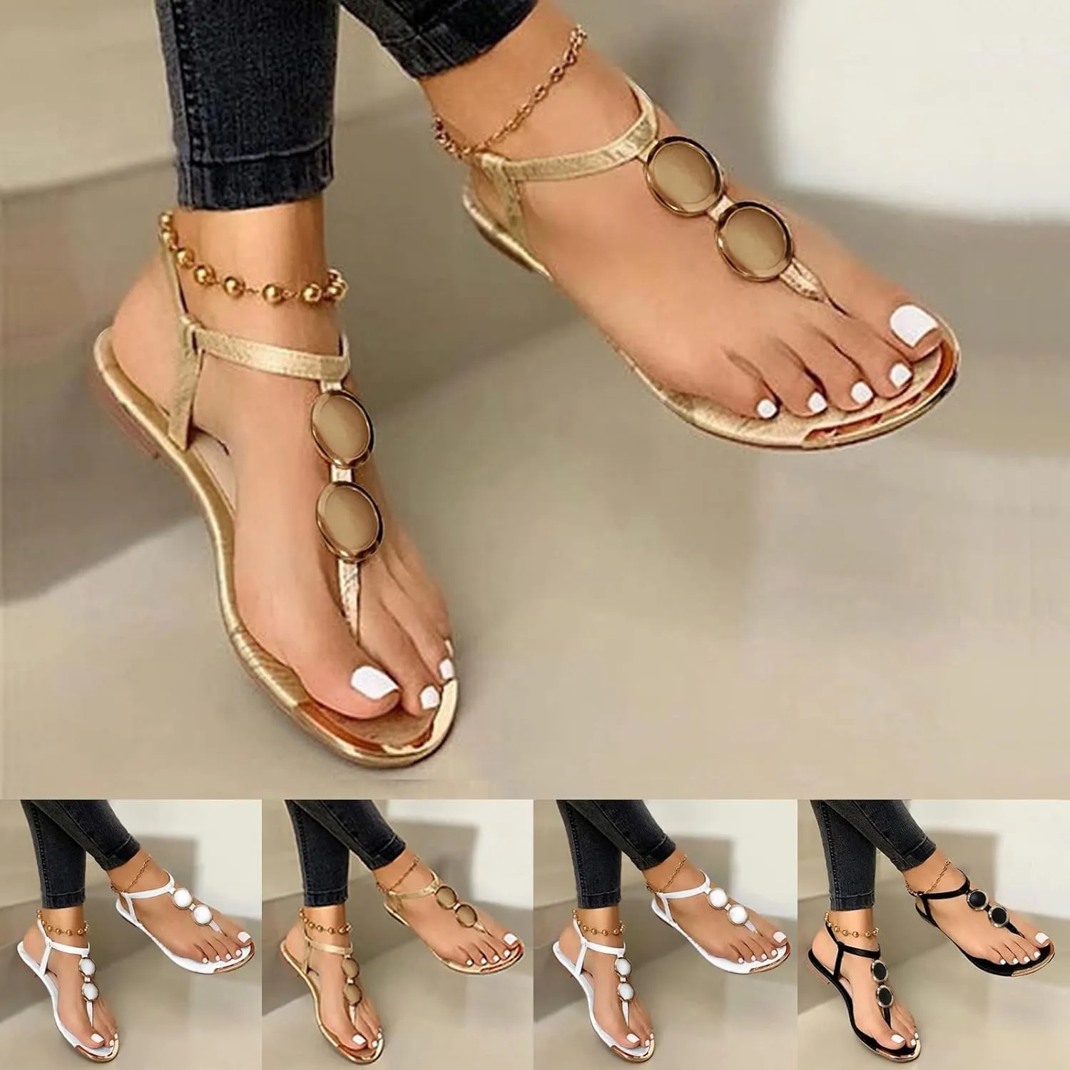 Eduavar Sandals for Women Casual Summer, Womens Sandals Casual Summer Comfortable Roman Flip Flops Flat Sandals with Strap