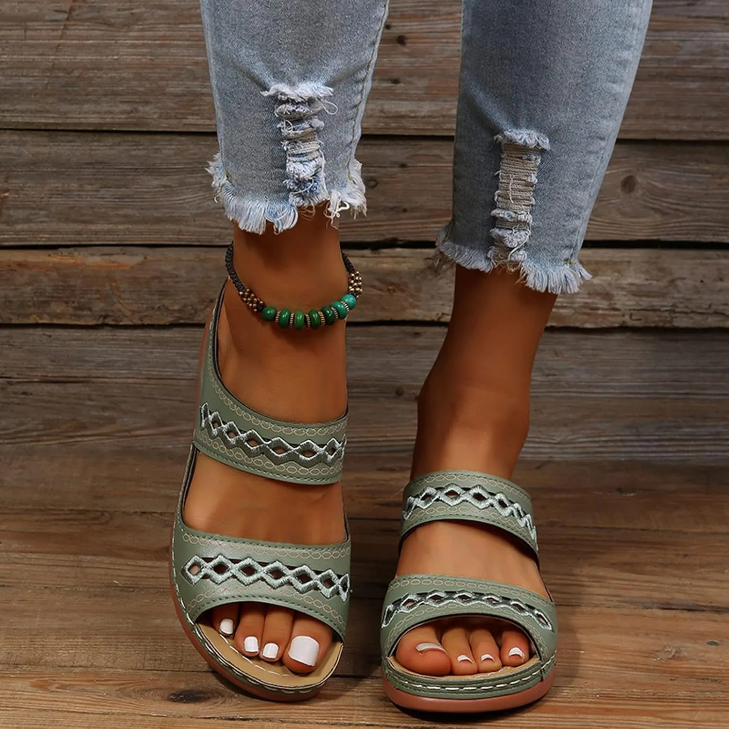Eduavar Wedge Sandals for Women Dressy, Womens Sandals Comfortable Slip On Sandals Open Toe Slip On Walking Sandals Shoes