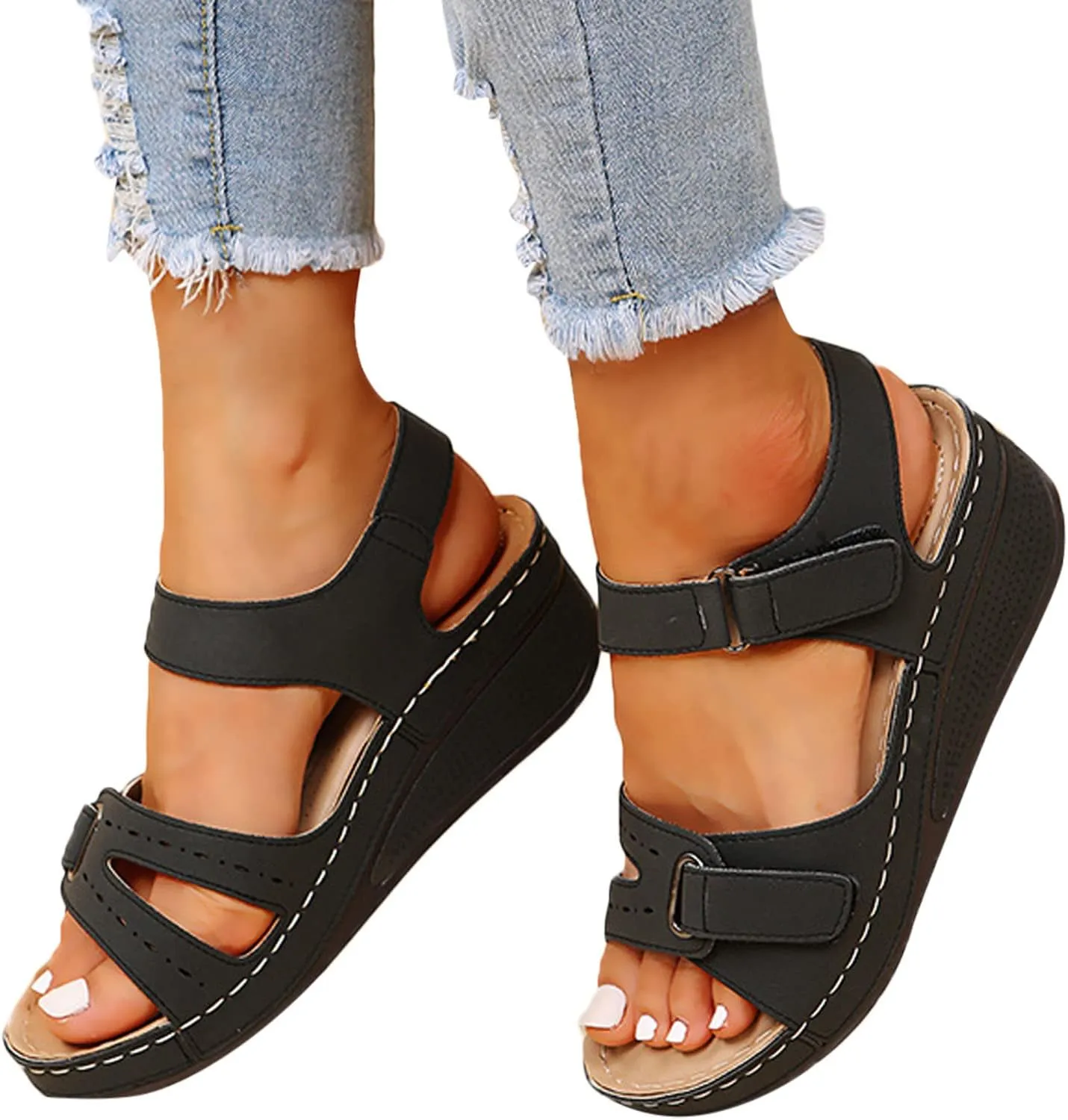Eduavar Womens Sandals Dressy, Sandals for Women Casual Summer Close Toed Espadrille Wedge Platform Sandals Shoes