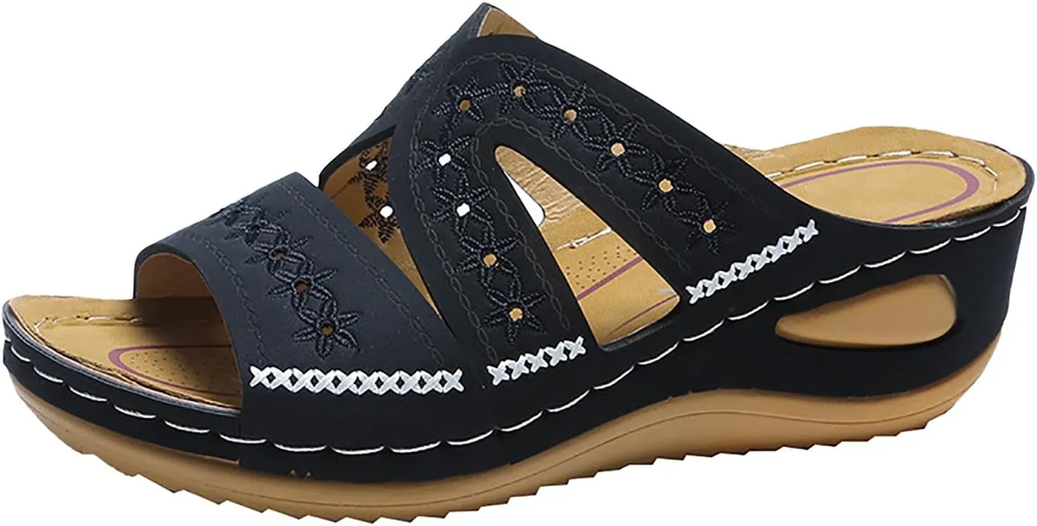 Eduavar Womens Sandals Summer Dressy Orthotic Slides Comfort Support Slip on Flip Flops Platform Sandals Yoga Mat Slippers
