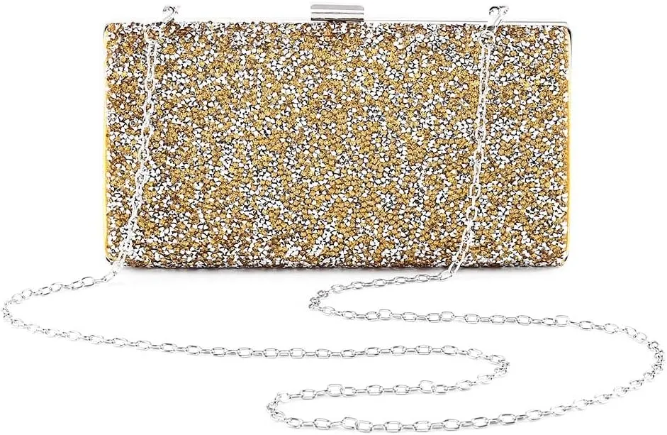 ELABEST Glitter Evening Clutch Bag Single Sided Diamond Bag Crossbody Purse Wedding Party Bag for Women