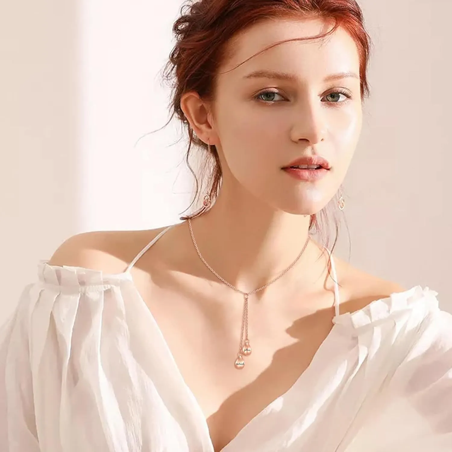 Engraved Dual Teardrop Urn Necklace for Ashes Necklace for Women with Name Cremation Keepsakes Pet Ashes Human Ashes Holders Memorial Pendant Jewelry
