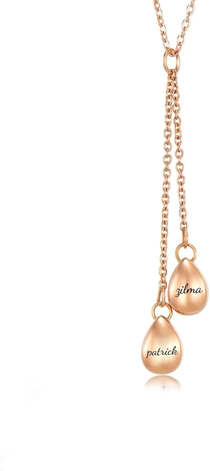 Engraved Dual Teardrop Urn Necklace for Ashes Necklace for Women with Name Cremation Keepsakes Pet Ashes Human Ashes Holders Memorial Pendant Jewelry