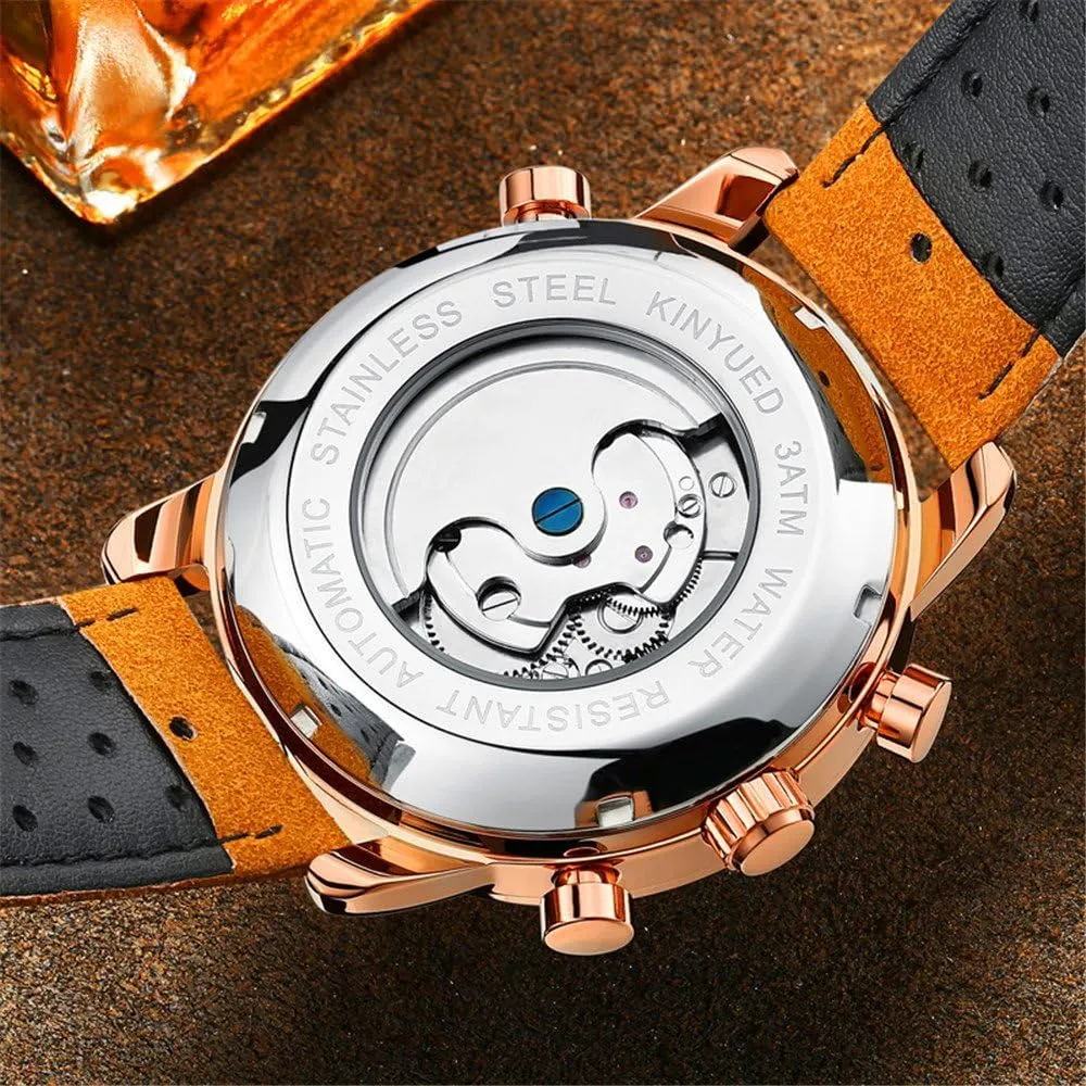 FANMIS Casual Fashion Luxury Business Automatic Mechanical Skeleton Calendar Leather Waterproof Men Watches