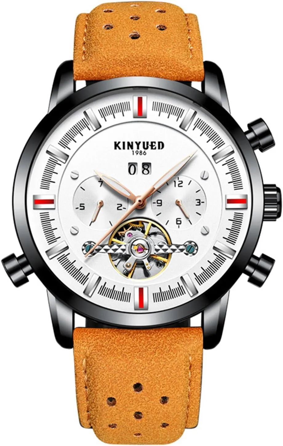 FANMIS Casual Fashion Luxury Business Automatic Mechanical Skeleton Calendar Leather Waterproof Men Watches