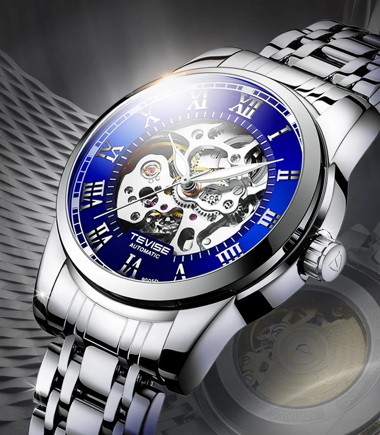 Fashion Mens Skeleton Watches Luxury Transparent Mechanical Business Male Wrist Watches Stainless Steel Waterproof Luminous Watch