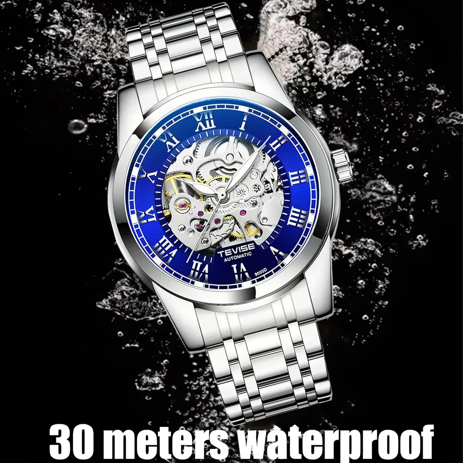 Fashion Mens Skeleton Watches Luxury Transparent Mechanical Business Male Wrist Watches Stainless Steel Waterproof Luminous Watch