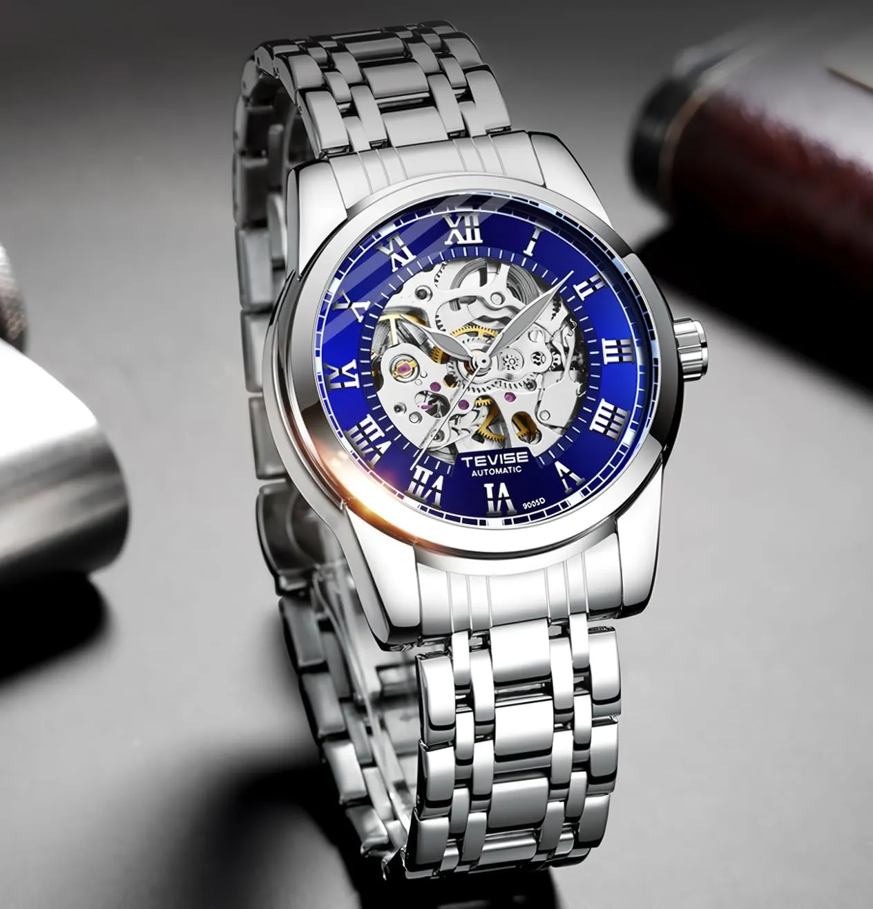 Fashion Mens Skeleton Watches Luxury Transparent Mechanical Business Male Wrist Watches Stainless Steel Waterproof Luminous Watch