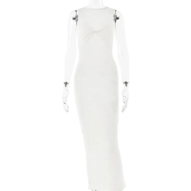 Fashion Sleeveless Knitted O Neck Long Women Holiday Slim Fit Knit Beach Elegant Summer Maxi Dress