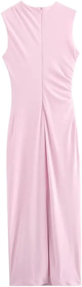 Fashion Women's Elegant Pleated Decorative Midi Dress Street Style Tie-Dye Long Skirt