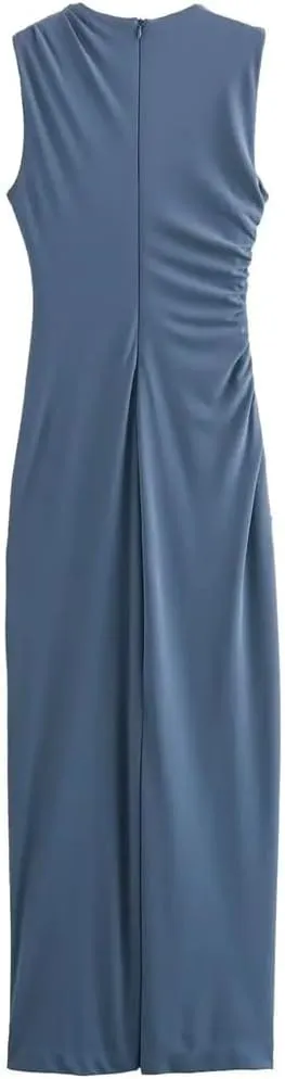 Fashion Women's Elegant Pleated Decorative Midi Dress Street Style Tie-Dye Long Skirt
