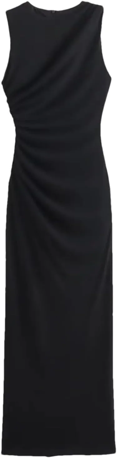 Fashion Women's Elegant Pleated Decorative Midi Dress Street Style Tie-Dye Long Skirt