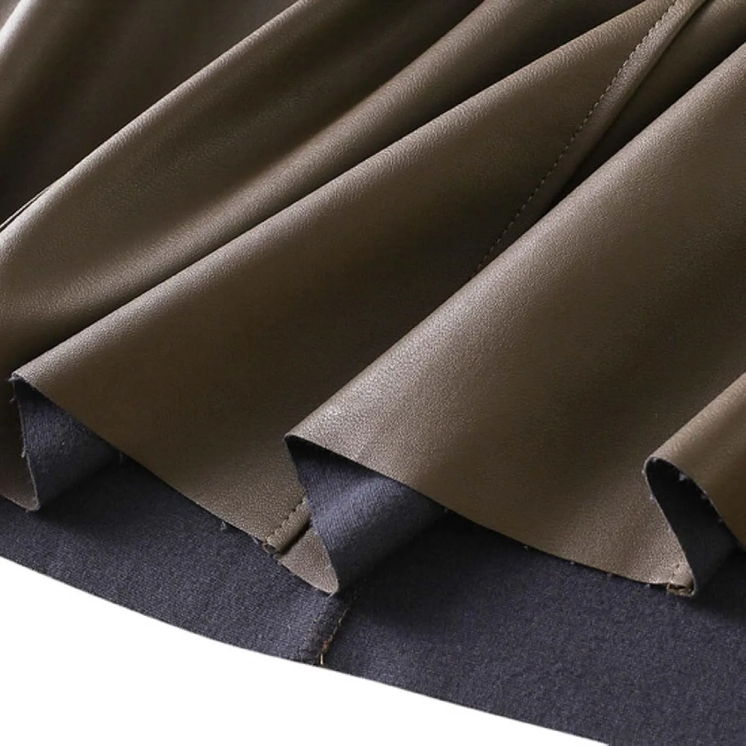 Faux Leather Skirts for Women Pleated High Waist A Line Summer Casual Trendy Business Elegant Midi Skirt with Pockets