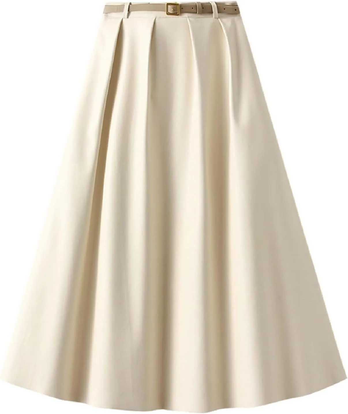 Faux Leather Skirts for Women Pleated High Waist A Line Summer Casual Trendy Business Elegant Midi Skirt with Pockets