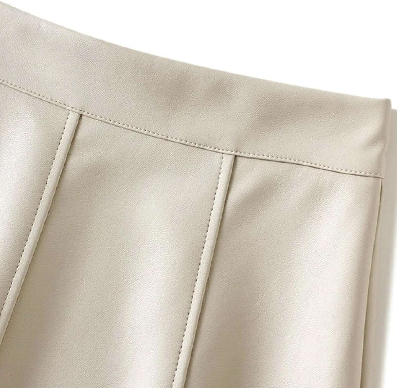 Faux Leather Skirts for Women Pleated High Waist A Line Summer Casual Trendy Business Elegant Midi Skirt with Pockets