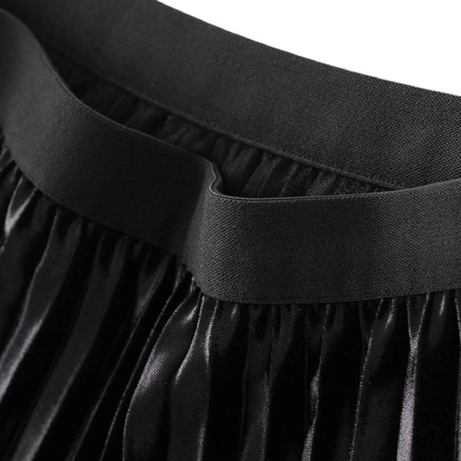 Faux Leather Skirts for Women Pleated High Waist A Line Summer Casual Trendy Business Elegant Midi Skirt with Pockets