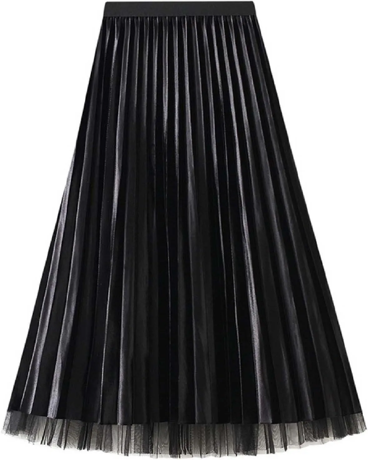 Faux Leather Skirts for Women Pleated High Waist A Line Summer Casual Trendy Business Elegant Midi Skirt with Pockets